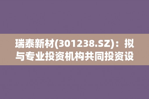 瑞泰新材(301238.SZ)：拟与专业投资机构共同投资设立基金